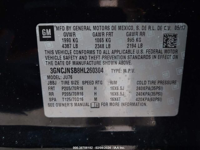 Photo 8 VIN: 3GNCJNSB8HL260304 - CHEVROLET TRAX 