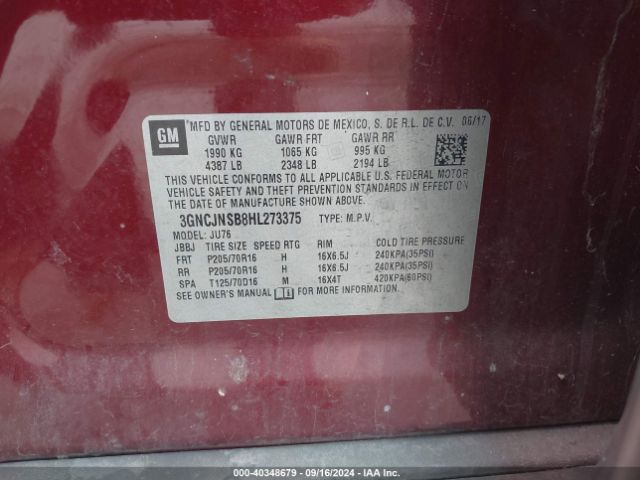 Photo 8 VIN: 3GNCJNSB8HL273375 - CHEVROLET TRAX 