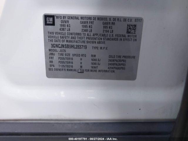 Photo 8 VIN: 3GNCJNSB9HL283719 - CHEVROLET TRAX 