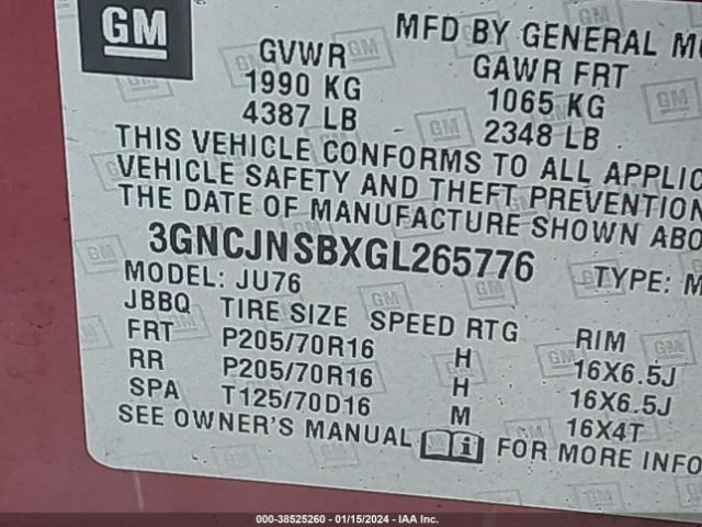 Photo 8 VIN: 3GNCJNSBXGL265776 - CHEVROLET TRAX 