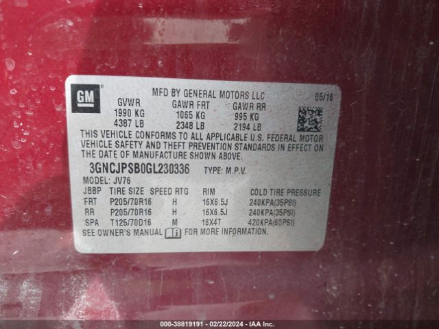 Photo 8 VIN: 3GNCJPSB0GL230336 - CHEVROLET TRAX 