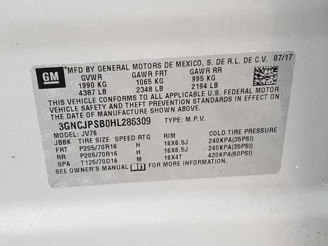 Photo 9 VIN: 3GNCJPSB0HL286309 - CHEVROLET TRAX 1LT 