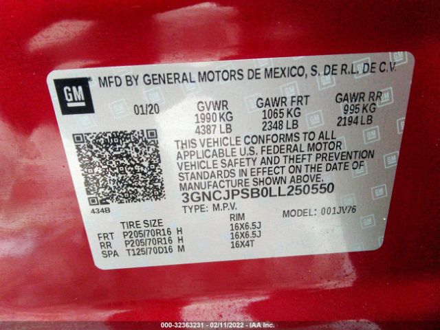 Photo 8 VIN: 3GNCJPSB0LL250550 - CHEVROLET TRAX 