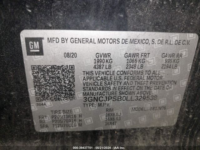 Photo 8 VIN: 3GNCJPSB0LL329538 - CHEVROLET TRAX 