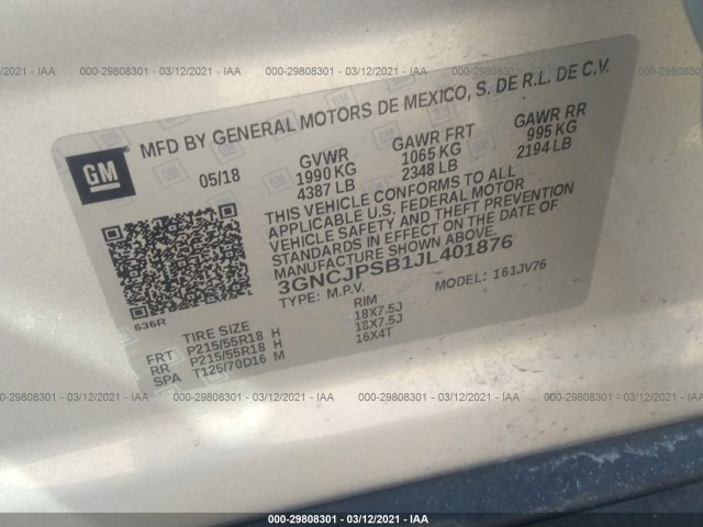 Photo 8 VIN: 3GNCJPSB1JL401876 - CHEVROLET TRAX 