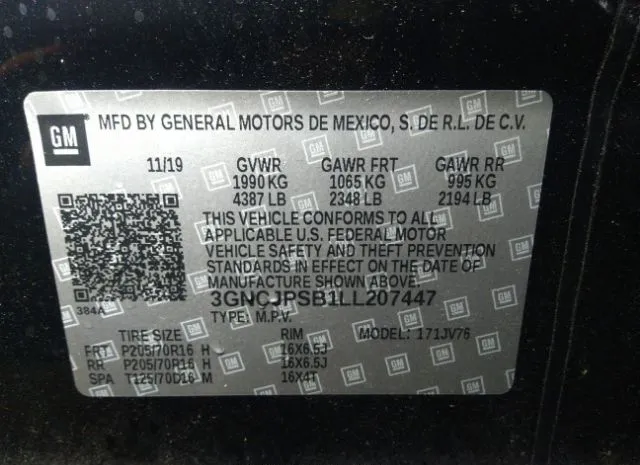 Photo 8 VIN: 3GNCJPSB1LL207447 - CHEVROLET TRAX 