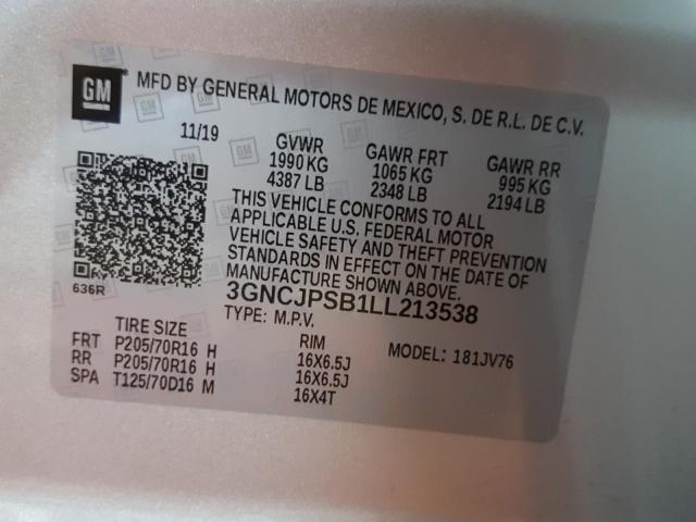 Photo 9 VIN: 3GNCJPSB1LL213538 - CHEVROLET TRAX 1LT 