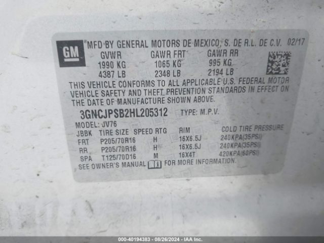 Photo 8 VIN: 3GNCJPSB2HL205312 - CHEVROLET TRAX 