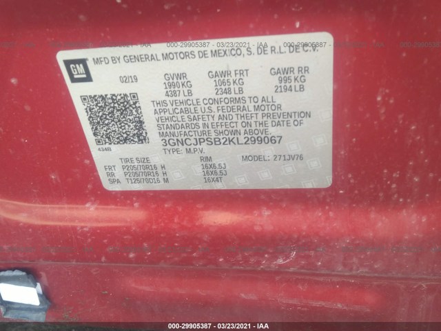 Photo 8 VIN: 3GNCJPSB2KL299067 - CHEVROLET TRAX 