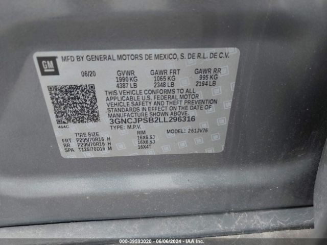 Photo 8 VIN: 3GNCJPSB2LL296316 - CHEVROLET TRAX 