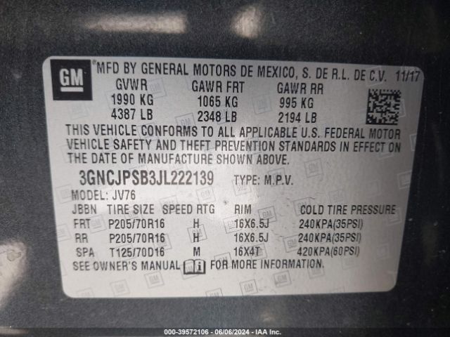 Photo 8 VIN: 3GNCJPSB3JL222139 - CHEVROLET TRAX 