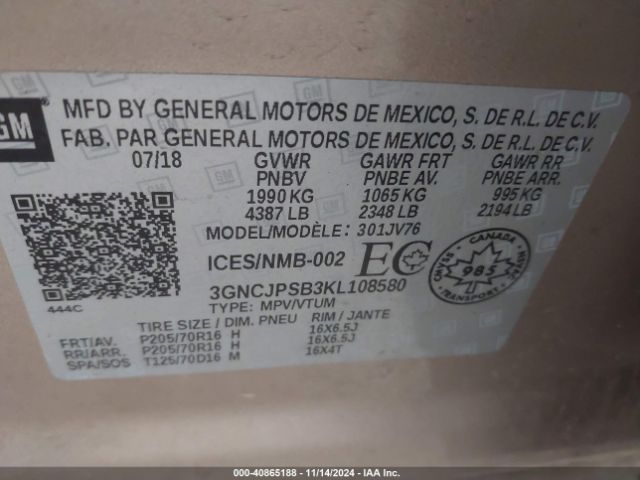 Photo 8 VIN: 3GNCJPSB3KL108580 - CHEVROLET TRAX 