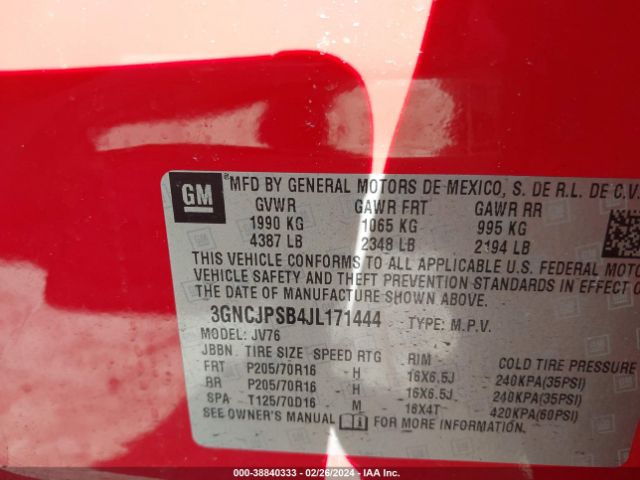 Photo 8 VIN: 3GNCJPSB4JL171444 - CHEVROLET TRAX 