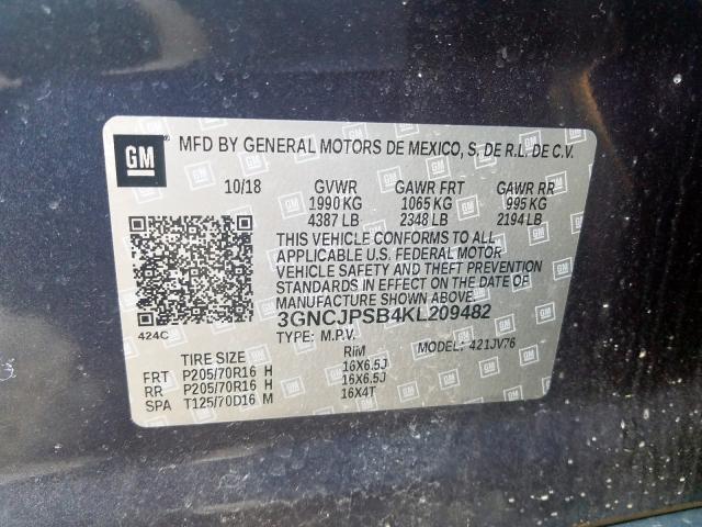 Photo 9 VIN: 3GNCJPSB4KL209482 - CHEVROLET TRAX 1LT 