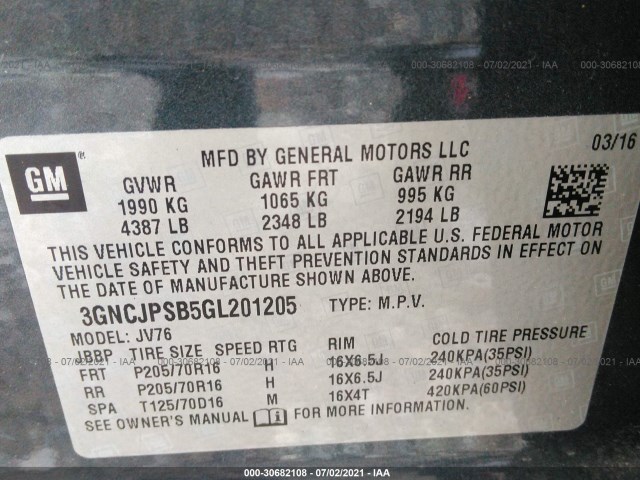 Photo 8 VIN: 3GNCJPSB5GL201205 - CHEVROLET TRAX 