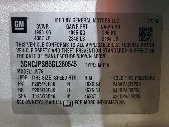 Photo 12 VIN: 3GNCJPSB5GL260545 - CHEVROLET TRAX 1LT 