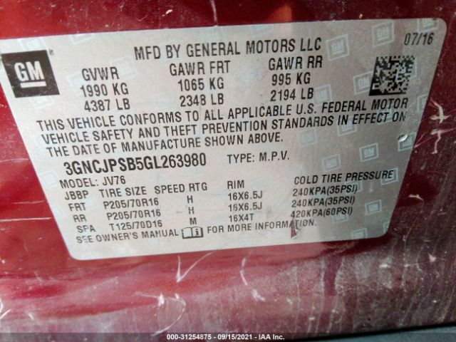 Photo 8 VIN: 3GNCJPSB5GL263980 - CHEVROLET TRAX 