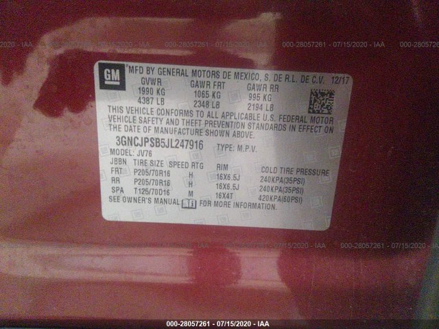 Photo 8 VIN: 3GNCJPSB5JL247916 - CHEVROLET TRAX 