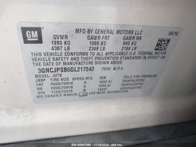 Photo 8 VIN: 3GNCJPSB6GL217543 - CHEVROLET TRAX 