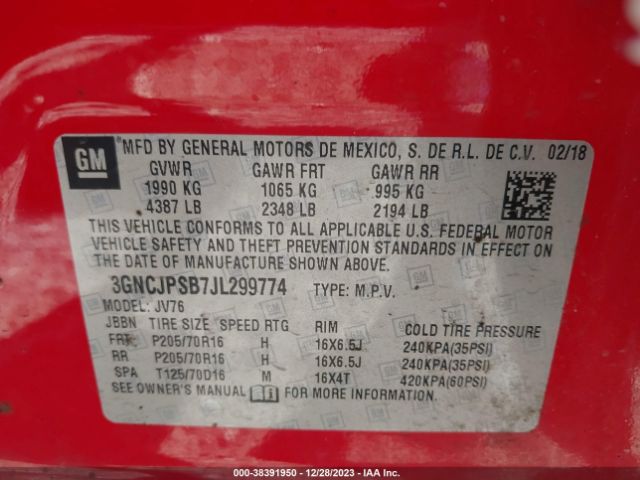 Photo 8 VIN: 3GNCJPSB7JL299774 - CHEVROLET TRAX 