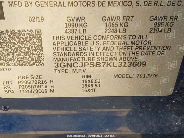 Photo 8 VIN: 3GNCJPSB7KL313609 - CHEVROLET TRAX 