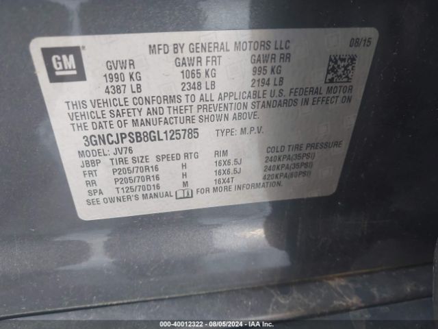 Photo 8 VIN: 3GNCJPSB8GL125785 - CHEVROLET TRAX 