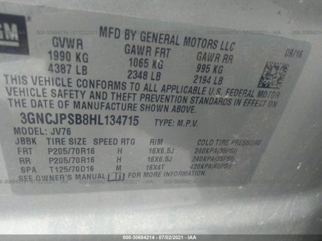 Photo 8 VIN: 3GNCJPSB8HL134715 - CHEVROLET TRAX 