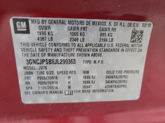 Photo 11 VIN: 3GNCJPSB8JL299363 - CHEVROLET TRAX 1LT 