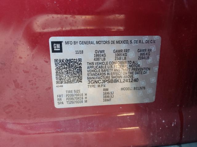 Photo 9 VIN: 3GNCJPSB8KL241240 - CHEVROLET TRAX 1LT 