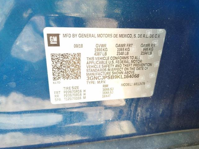 Photo 11 VIN: 3GNCJPSB9KL164068 - CHEVROLET TRAX 