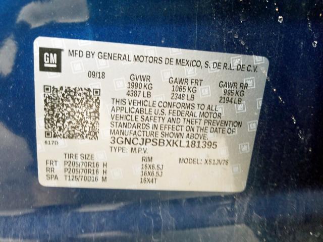 Photo 9 VIN: 3GNCJPSBXKL181395 - CHEVROLET TRAX 1LT 