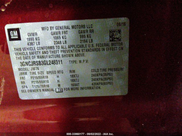 Photo 8 VIN: 3GNCJRSB3GL248311 - CHEVROLET TRAX 