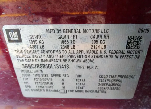 Photo 8 VIN: 3GNCJRSB6GL131418 - CHEVROLET TRAX 