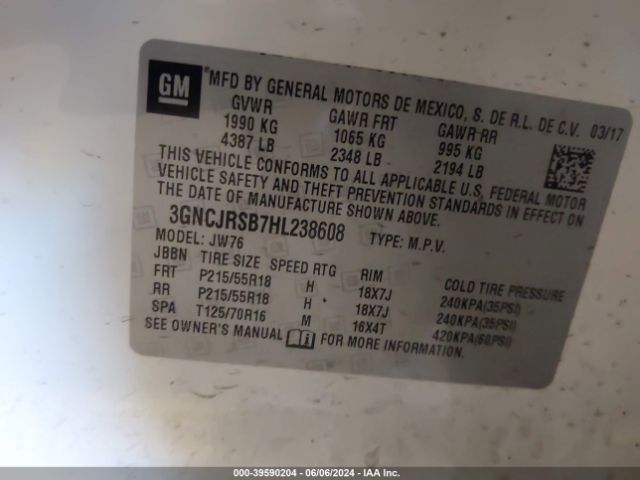 Photo 8 VIN: 3GNCJRSB7HL238608 - CHEVROLET TRAX 