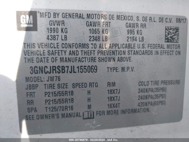 Photo 8 VIN: 3GNCJRSB7JL155069 - CHEVROLET TRAX 