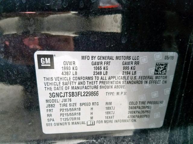 Photo 9 VIN: 3GNCJTSB3FL229866 - CHEVROLET TRAX LTZ 