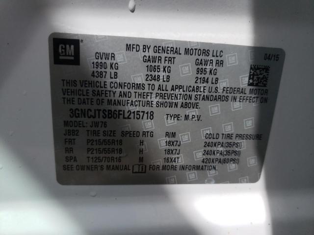 Photo 9 VIN: 3GNCJTSB6FL215718 - CHEVROLET TRAX LTZ 