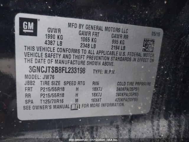 Photo 8 VIN: 3GNCJTSB8FL233198 - CHEVROLET TRAX 