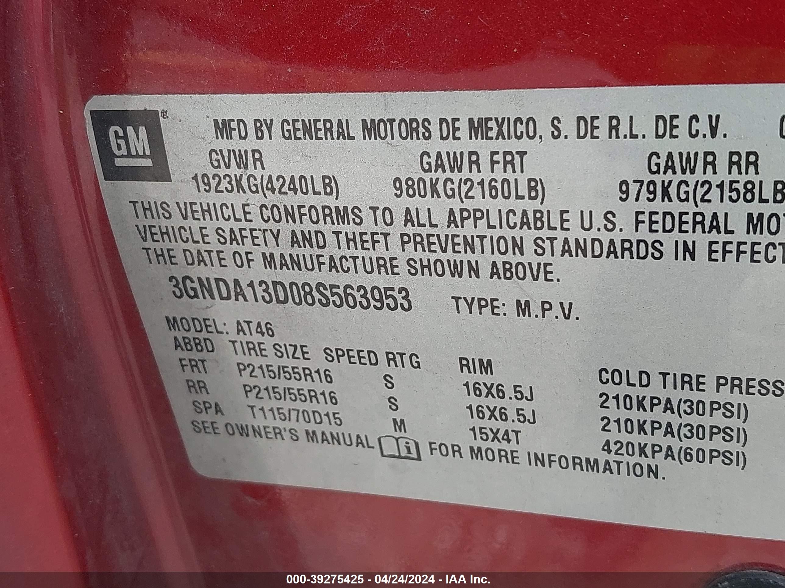 Photo 8 VIN: 3GNDA13D08S563953 - CHEVROLET HHR 