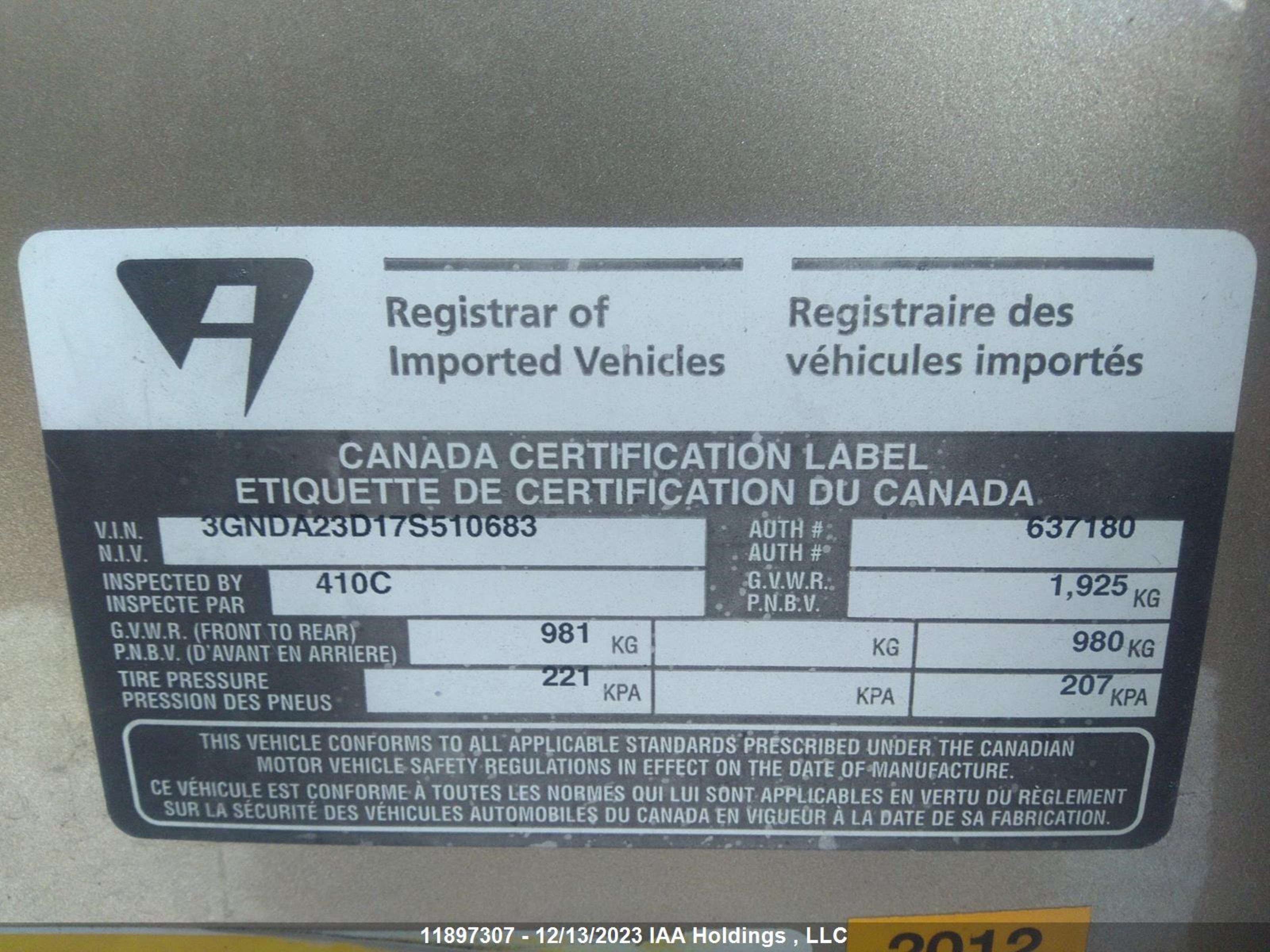 Photo 8 VIN: 3GNDA23D17S510683 - CHEVROLET HHR 