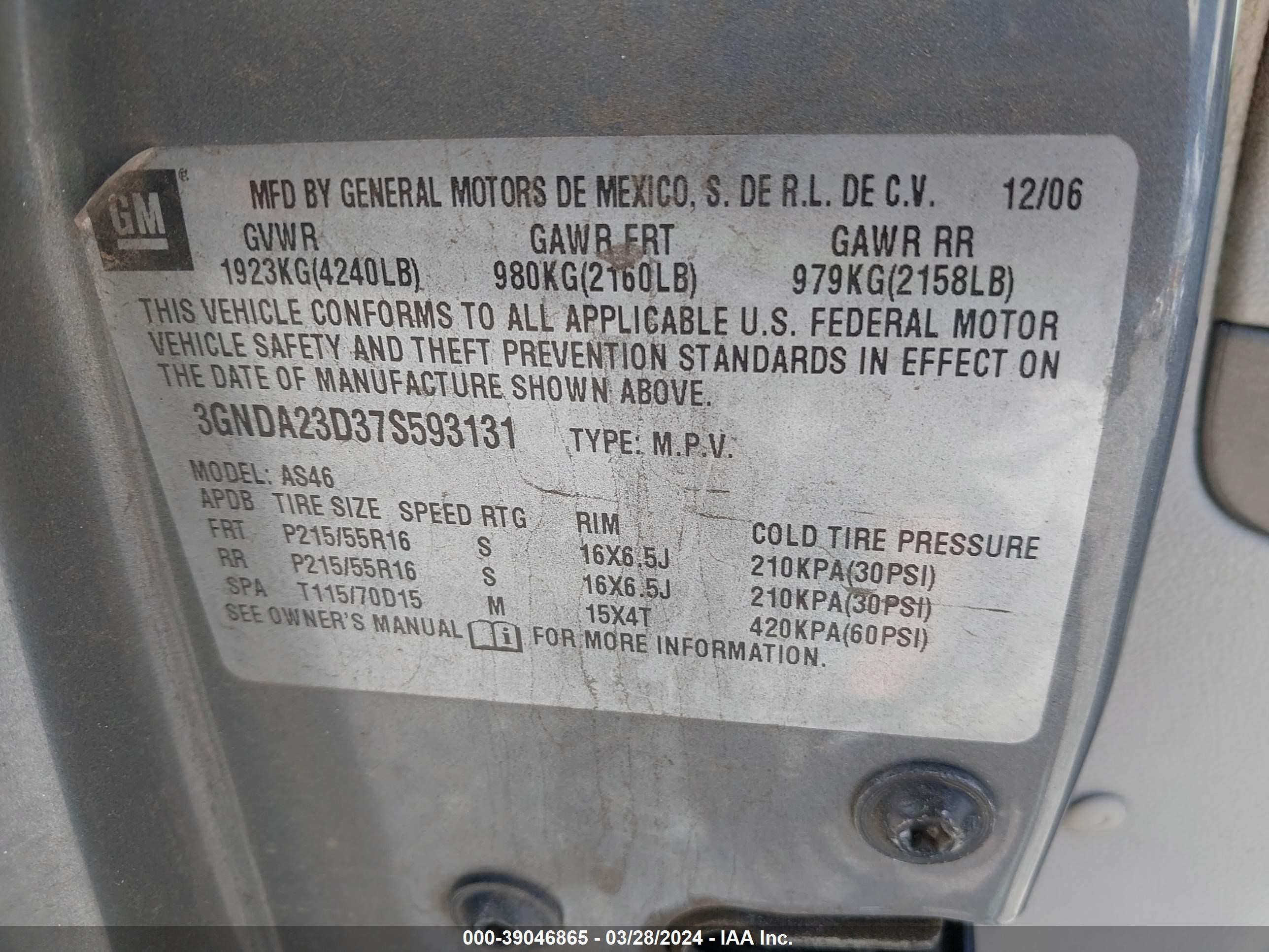 Photo 8 VIN: 3GNDA23D37S593131 - CHEVROLET HHR 