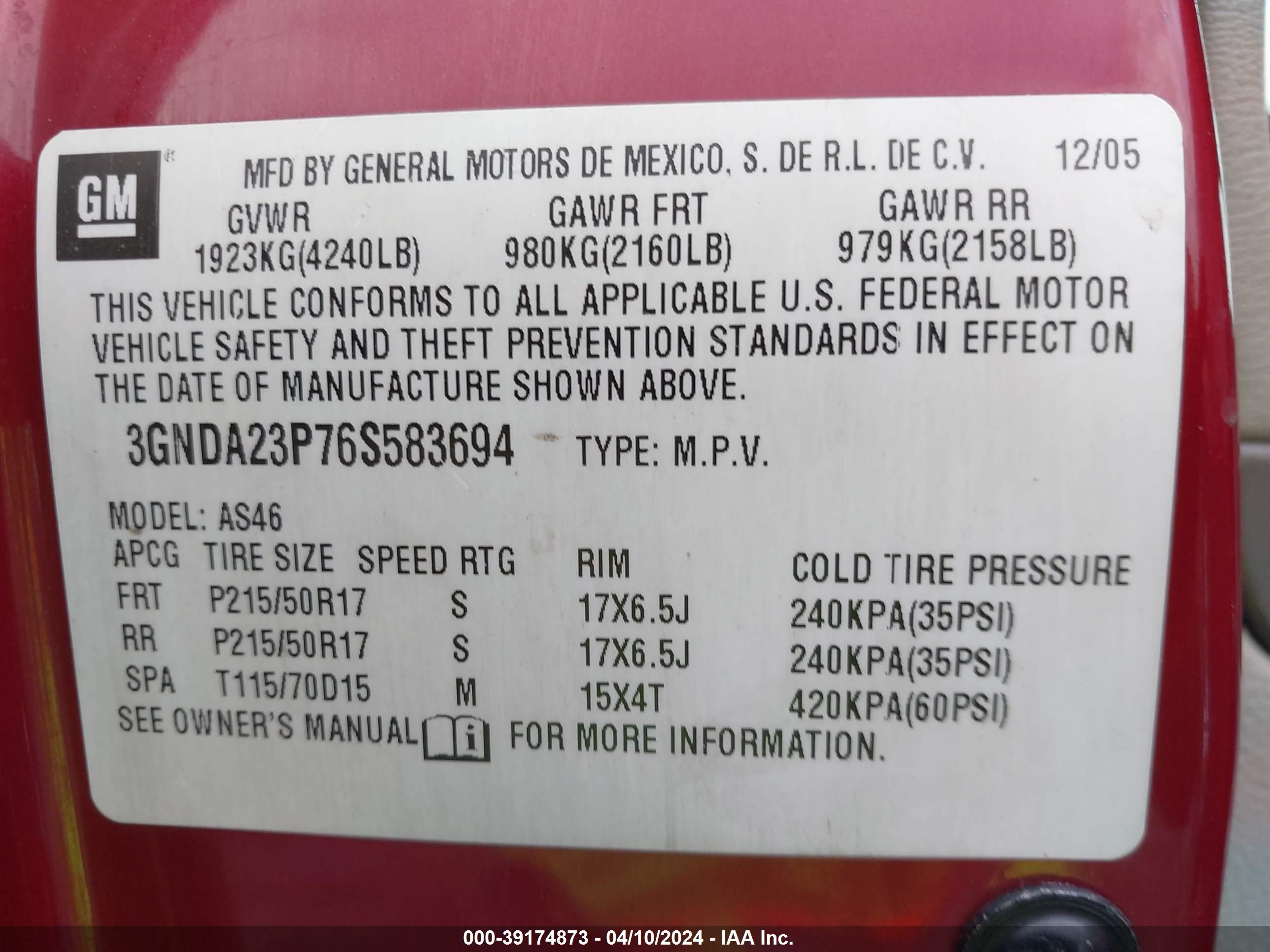 Photo 8 VIN: 3GNDA23P76S583694 - CHEVROLET HHR 