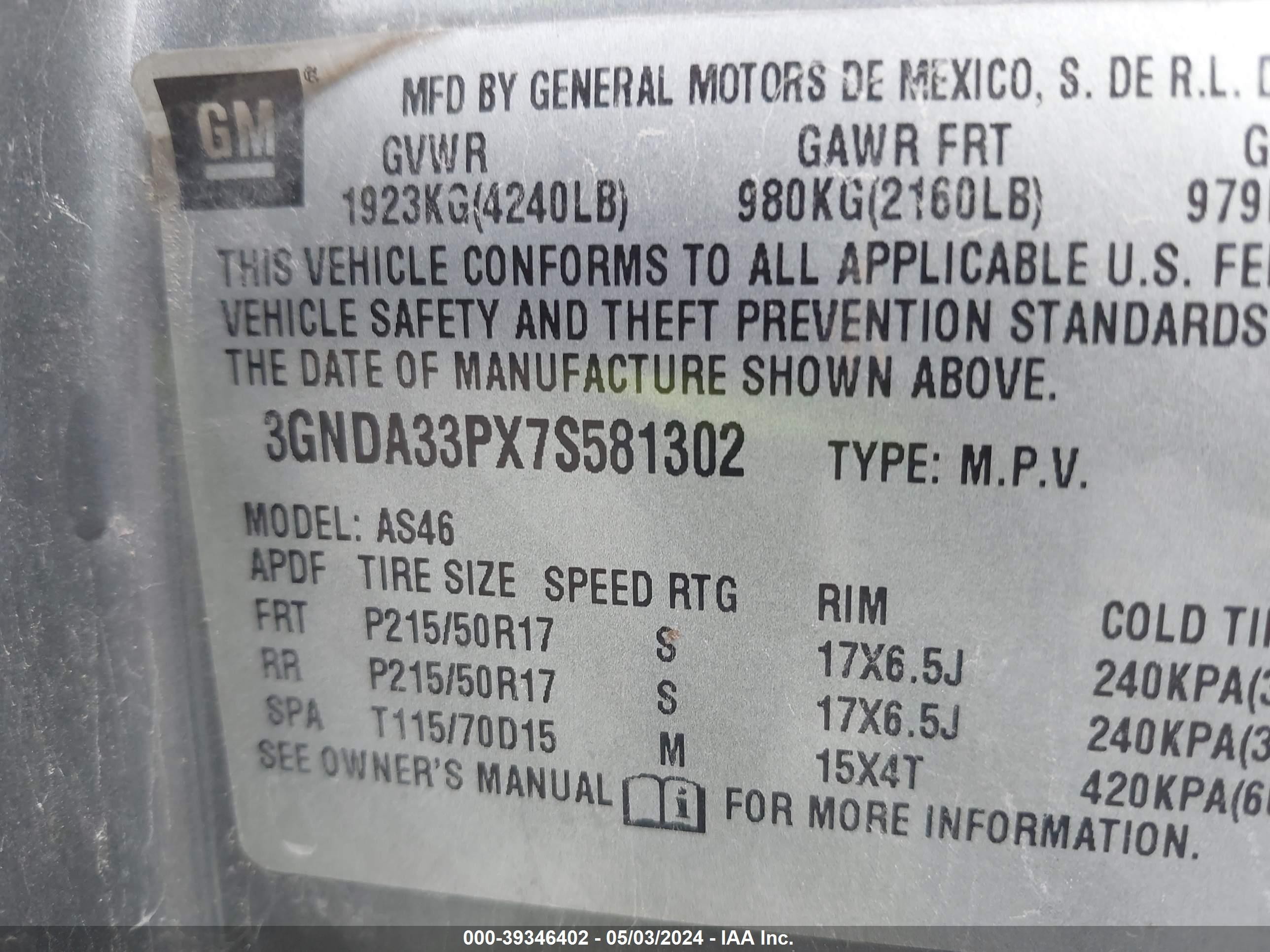 Photo 8 VIN: 3GNDA33PX7S581302 - CHEVROLET HHR 