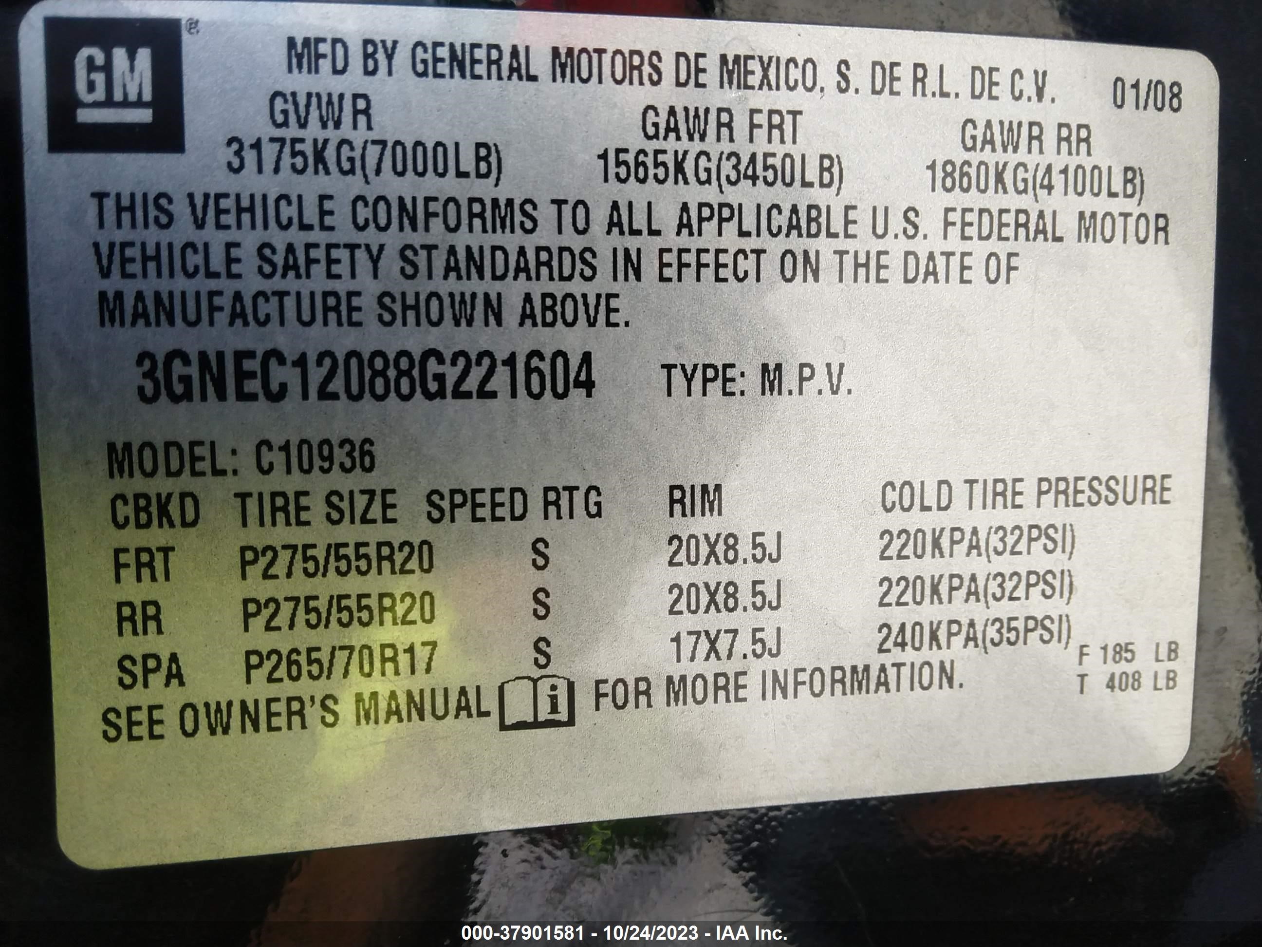 Photo 8 VIN: 3GNEC12088G221604 - CHEVROLET AVALANCHE 