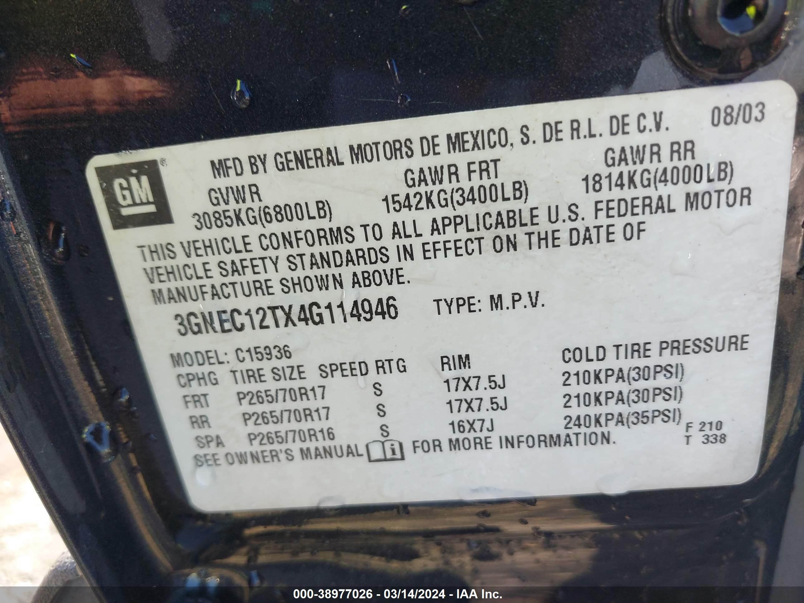 Photo 8 VIN: 3GNEC12TX4G114946 - CHEVROLET AVALANCHE 