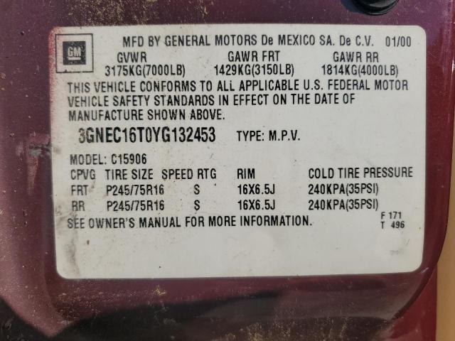 Photo 12 VIN: 3GNEC16T0YG132453 - CHEVROLET SUBURBAN C 