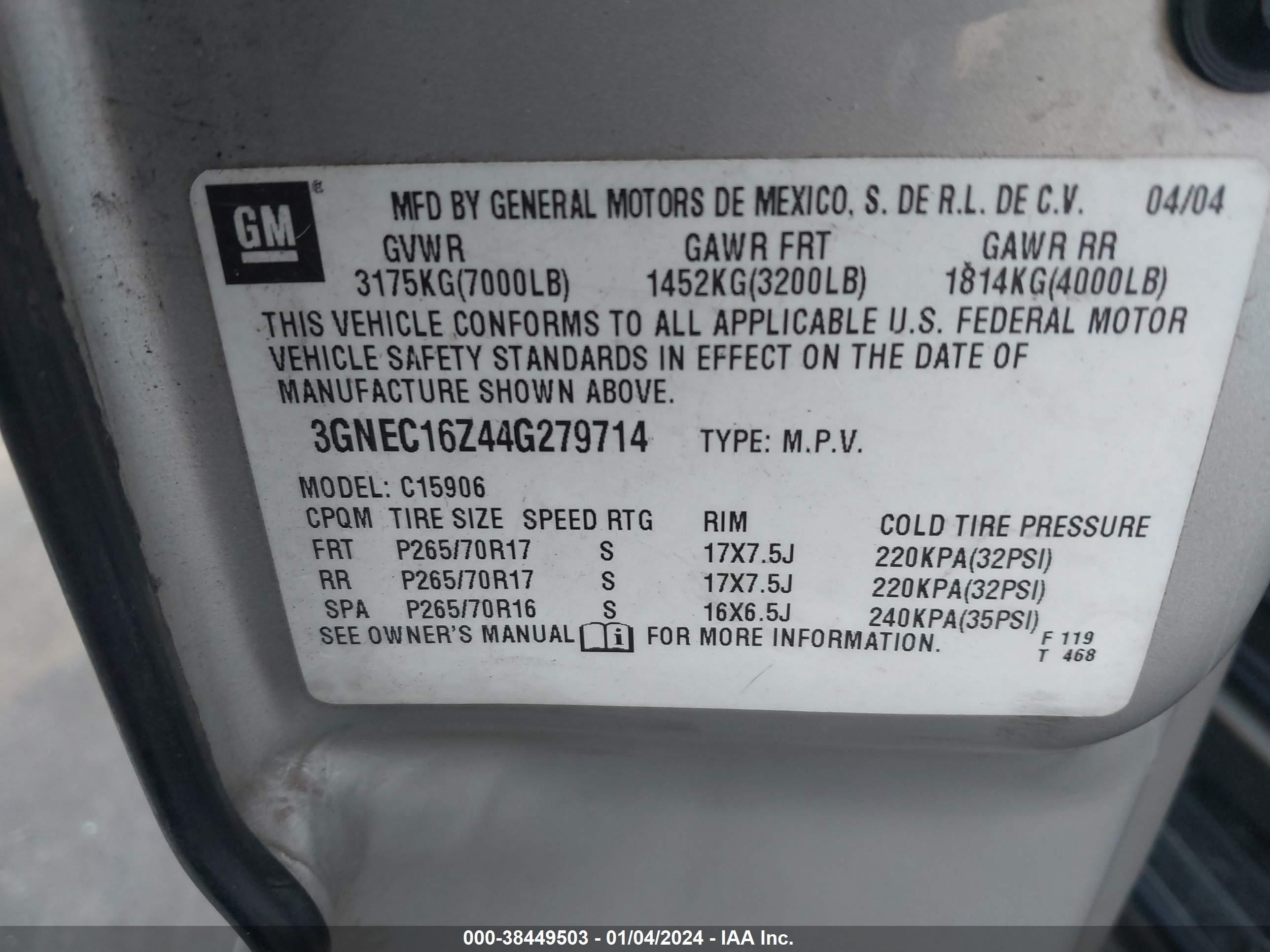 Photo 8 VIN: 3GNEC16Z44G279714 - CHEVROLET EXPRESS 