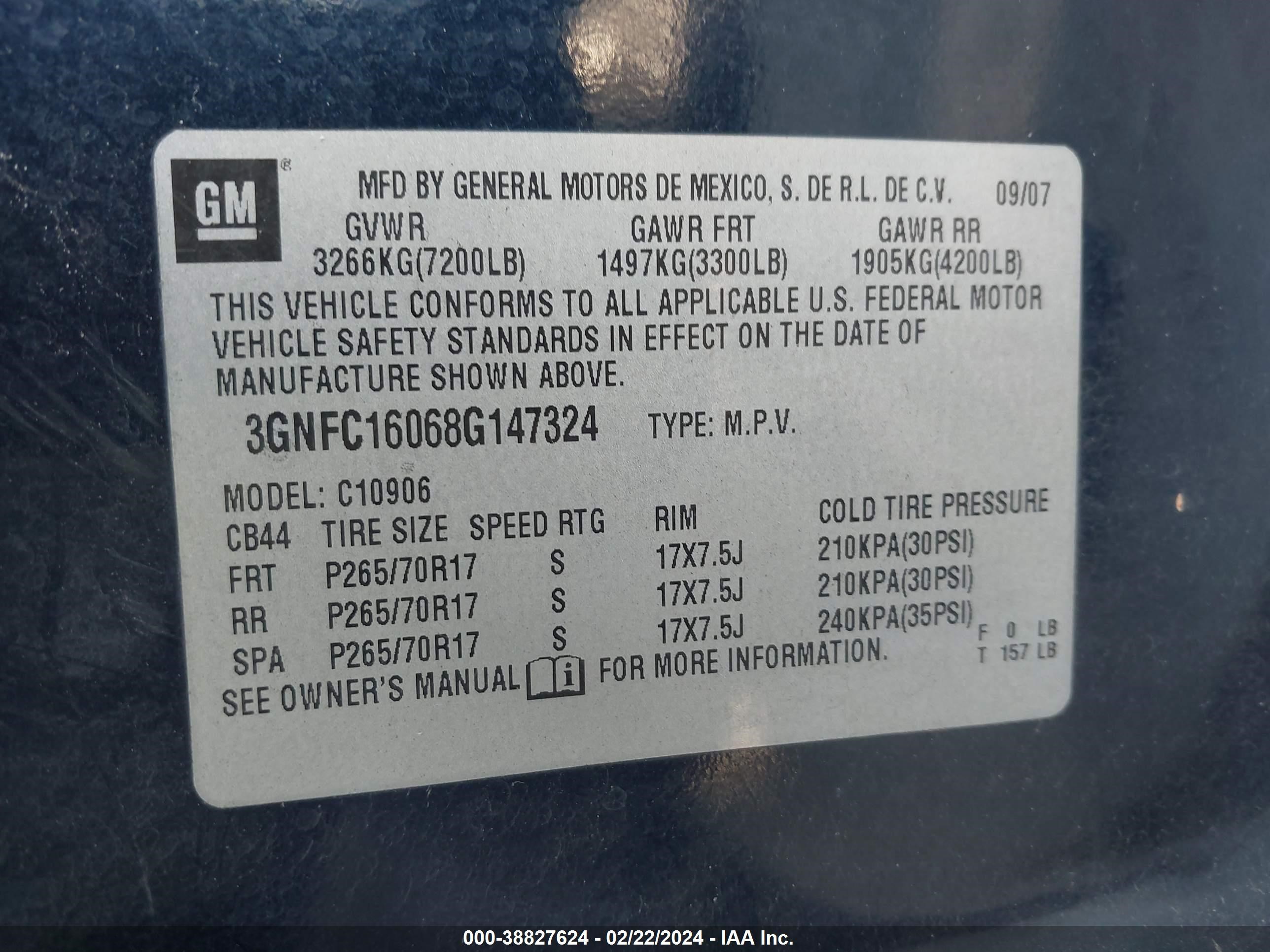 Photo 8 VIN: 3GNFC16068G147324 - CHEVROLET EXPRESS 