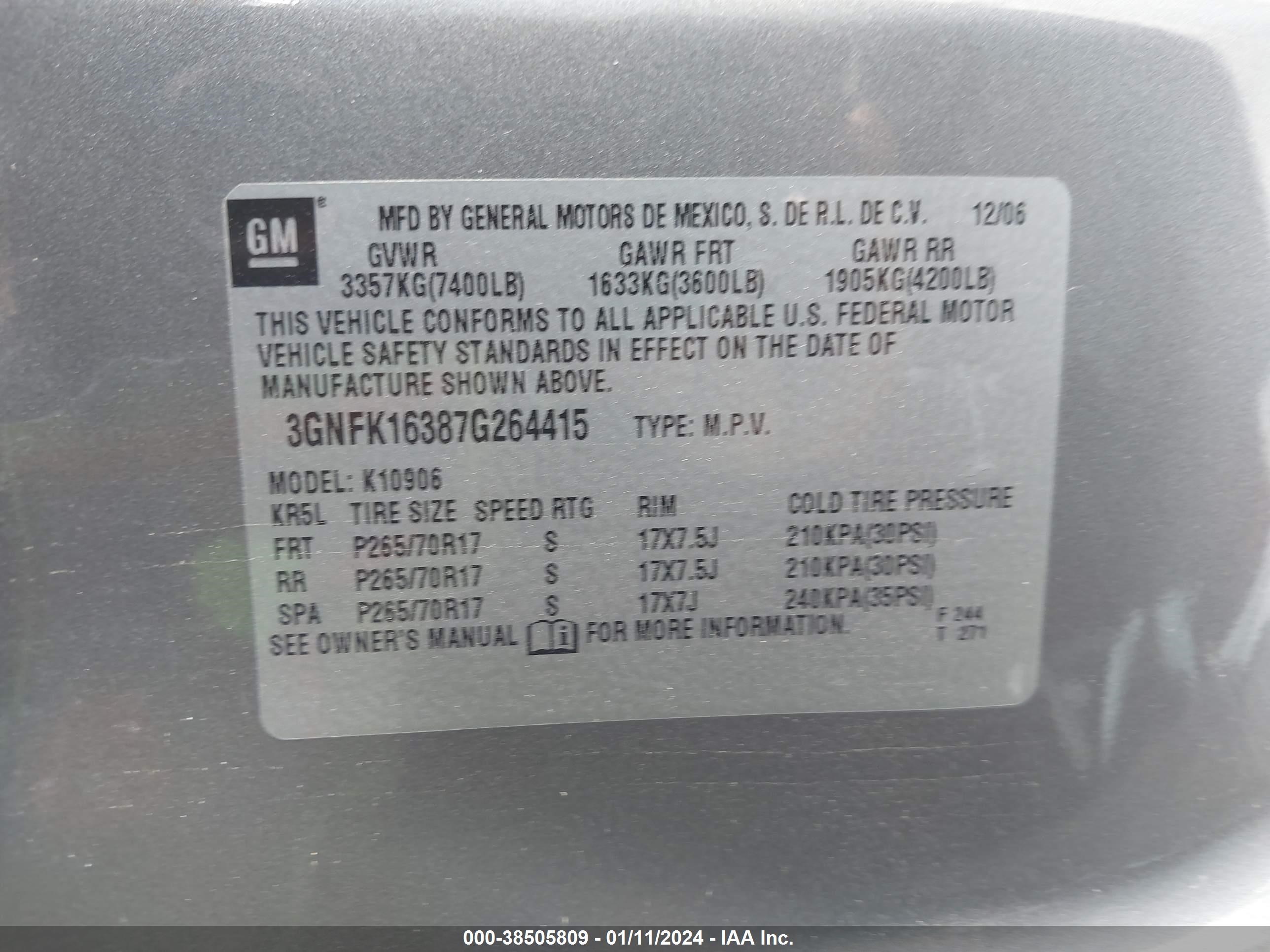 Photo 8 VIN: 3GNFK16387G264415 - CHEVROLET EXPRESS 