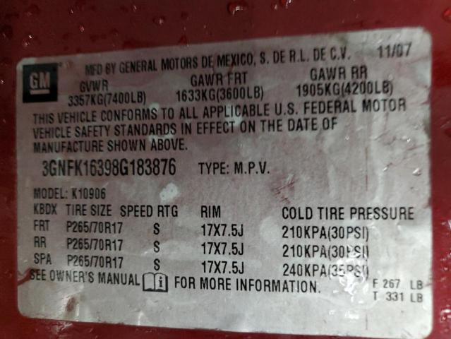 Photo 12 VIN: 3GNFK16398G183876 - CHEVROLET SUBURBAN K 